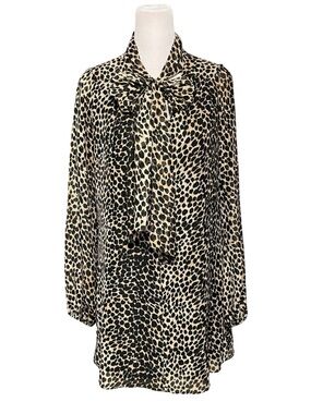 Love Ady Leopard Print Bow Neck Shift Dress Size Large